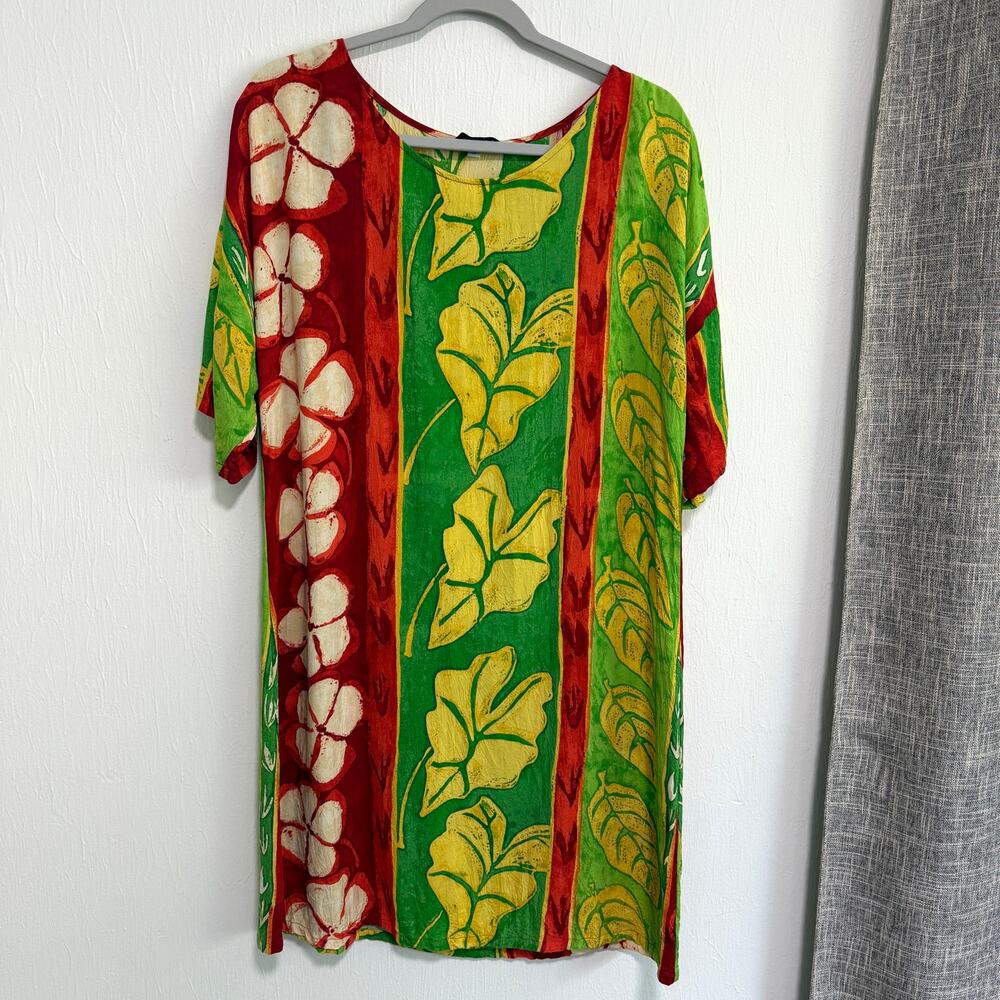 Jams World 60 Years Womens Hawaiian Shirt Dress S Red Green Rasta Reggae Aloha